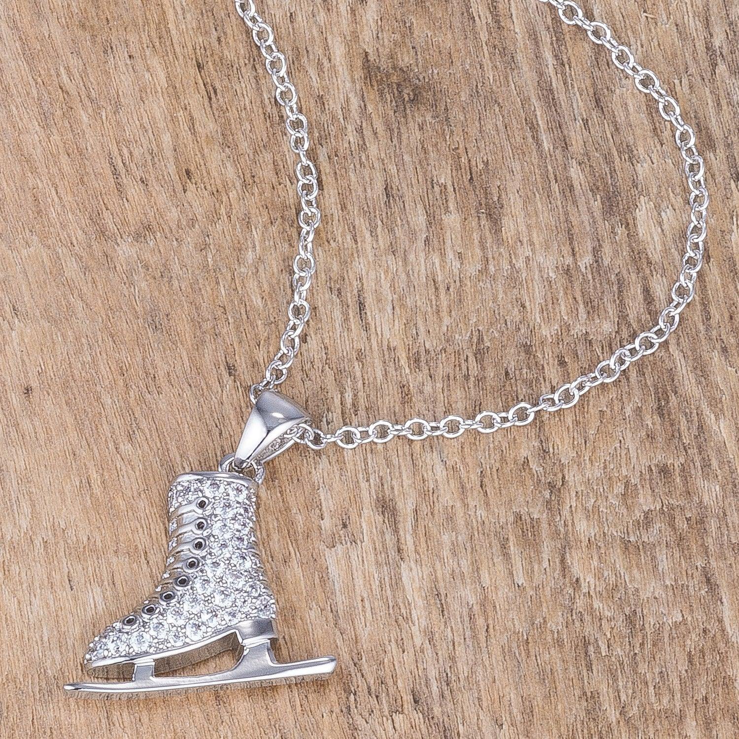 Delicate .4Ct Rhodium Plated Ice Skate Pendant - Flyclothing LLC