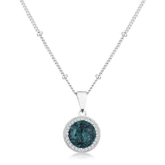 3Ct Rhodium Blue Green CZ Round Halo Satellite Pendant - Flyclothing LLC