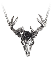 Alchemy Gothic White Hart, Black Rose Pendant - Alchemy Gothic