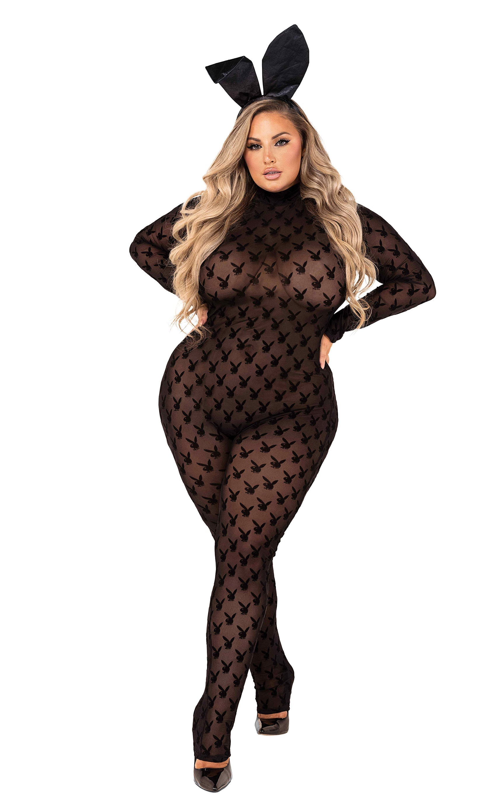 Playboy 2pc Sheer Playboy Bunny Bodysuit - Flyclothing LLC