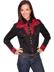 Scully CRIMSON FLORAL TOOLED EMBROIDERED BLOUSE - Scully Leather