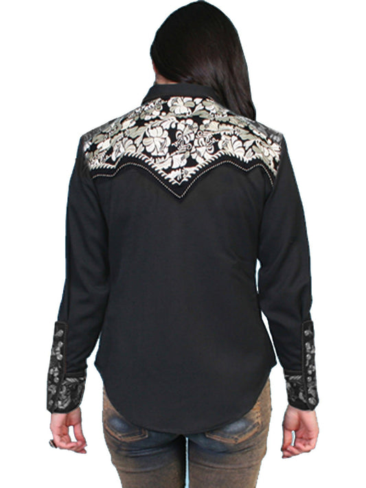 Scully SILVER FLORAL TOOLED EMBROIDERED BLOUSE - Flyclothing LLC