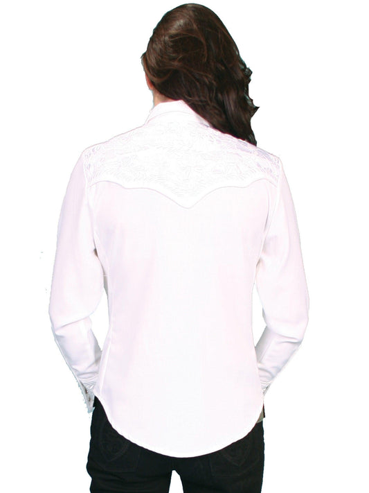 Scully WHITE FLORAL TOOLED EMBROIDERED BLOUSE - Flyclothing LLC