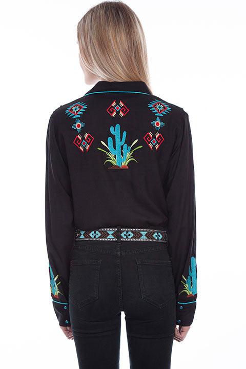 Scully BLACK CACTUS EMBROIDERED BLOUSE - Flyclothing LLC