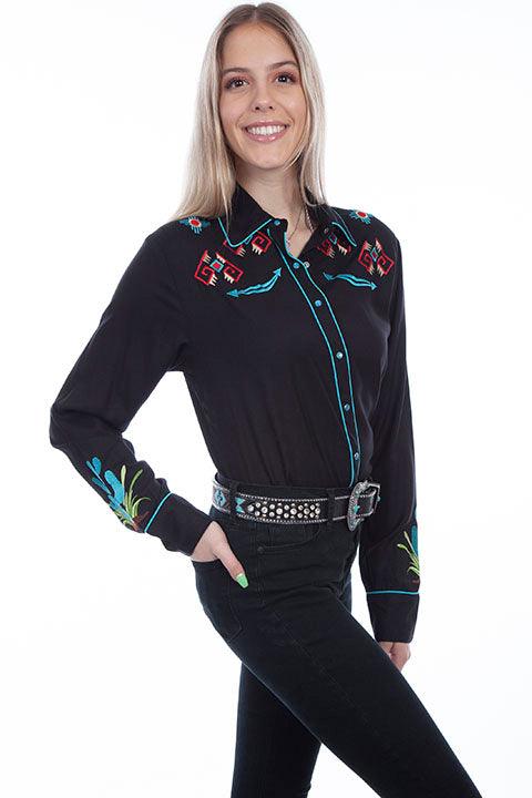 Scully BLACK CACTUS EMBROIDERED BLOUSE - Flyclothing LLC