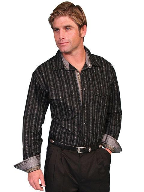 Scully Black Skull Stripe Button Down Shirts - Flyclothing LLC