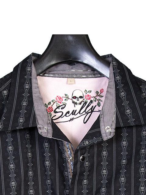 Scully Black Skull Stripe Button Down Shirts - Flyclothing LLC