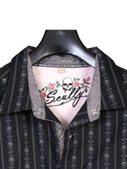 Scully Black Skull Stripe Button Down Shirts - Flyclothing LLC