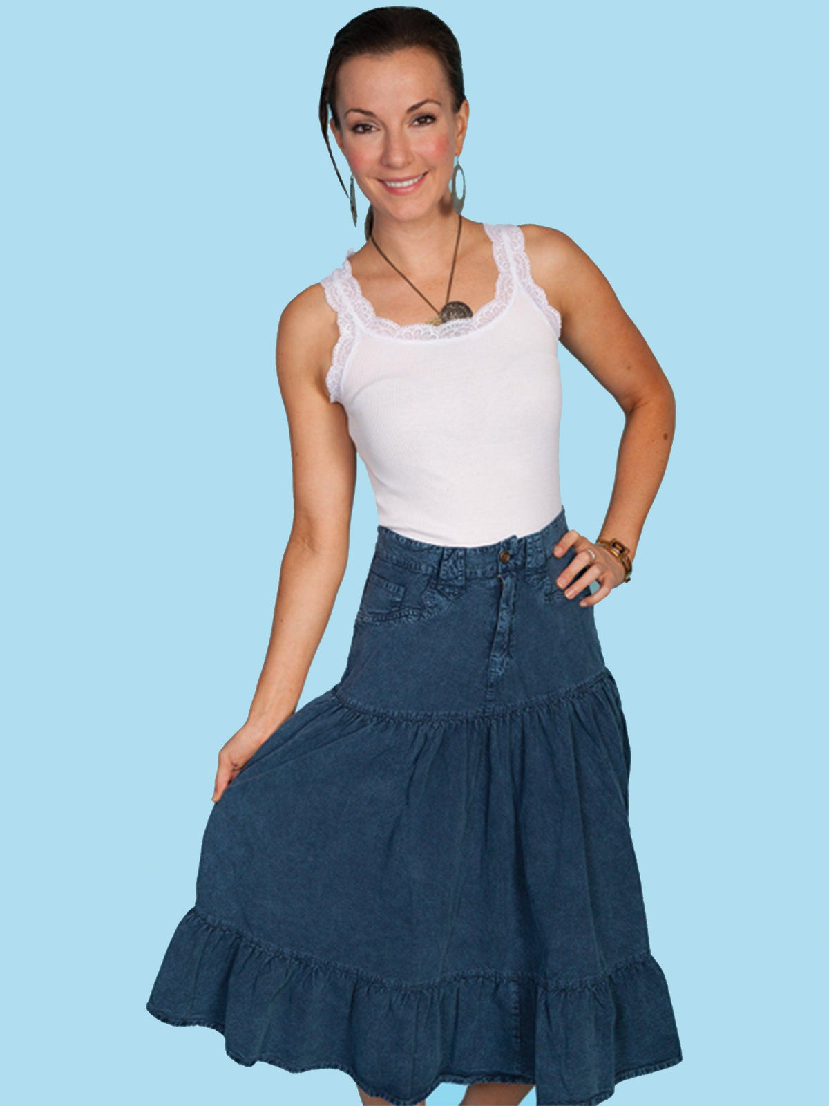 Scully DARK BLUE BELT LOOP SKIRT - Flyclothing LLC