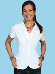 Scully WHITE CAP SLEEVE BLOUSE W/RUFFLE FRONT - Flyclothing LLC