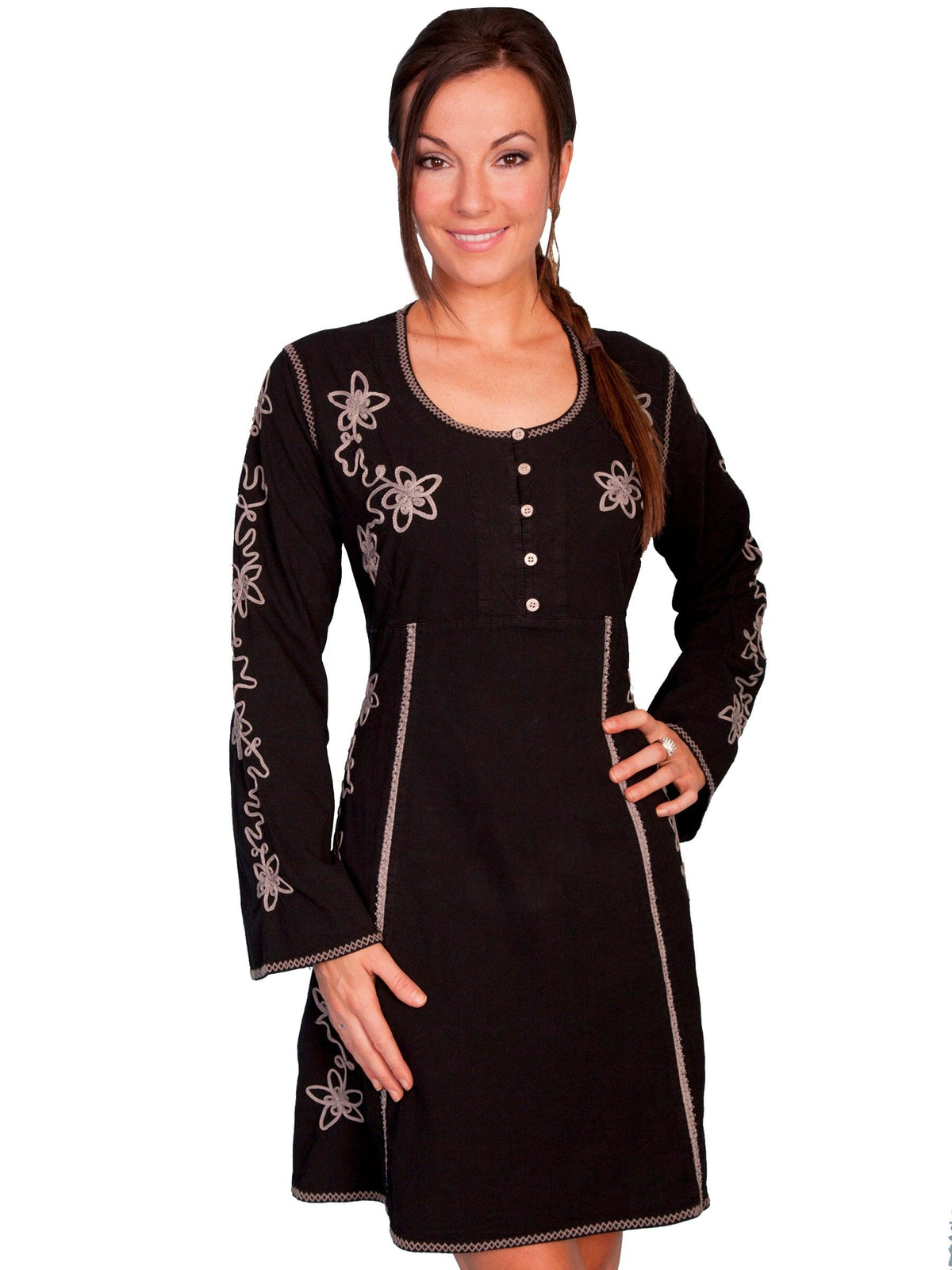 Scully BLACK CONTRAST SOUTACHE L/S DRESS - Flyclothing LLC