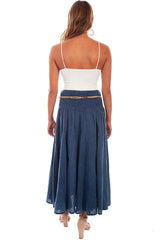 Scully DARK BLUE ACID WASH SKIRT W/BEADED CORD BELT - Flyclothing LLC