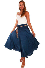 Scully DARK BLUE ACID WASH SKIRT W/BEADED CORD BELT - Flyclothing LLC