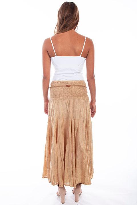 Scully KHAKI ACID WASH SKIRT W/BEADED CORD BELT - Flyclothing LLC