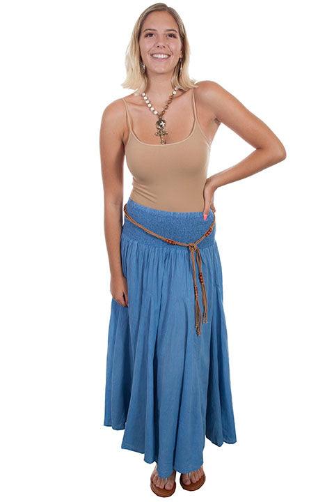 Scully LIGHT BLUE ACID WASH SKIRT W/BEADED CORD BELT - Flyclothing LLC