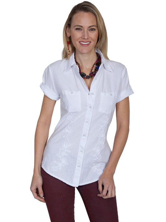 Scully WHITE 2 POCKET BUTTON FRONT BLOUSE - Flyclothing LLC