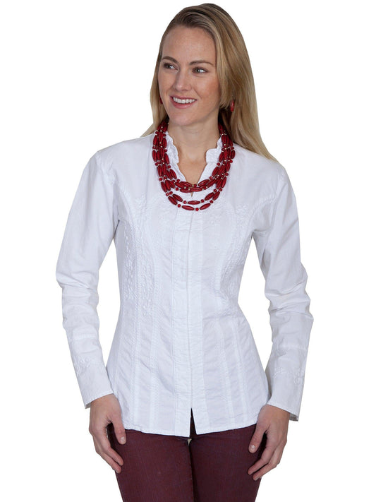 Scully WHITE L/S BLOUSE W/BAND COLLAR/BELL CUFFS - Flyclothing LLC