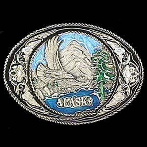 Alaska with Western Scroll Enameled Belt Buckle - Siskiyou Buckle