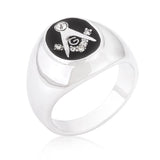 Rhodium Plated Onyx Cubic Zirconia Masonic Ring - Flyclothing LLC