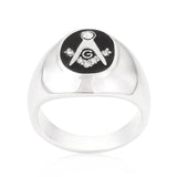 Rhodium Plated Onyx Cubic Zirconia Masonic Ring - Flyclothing LLC