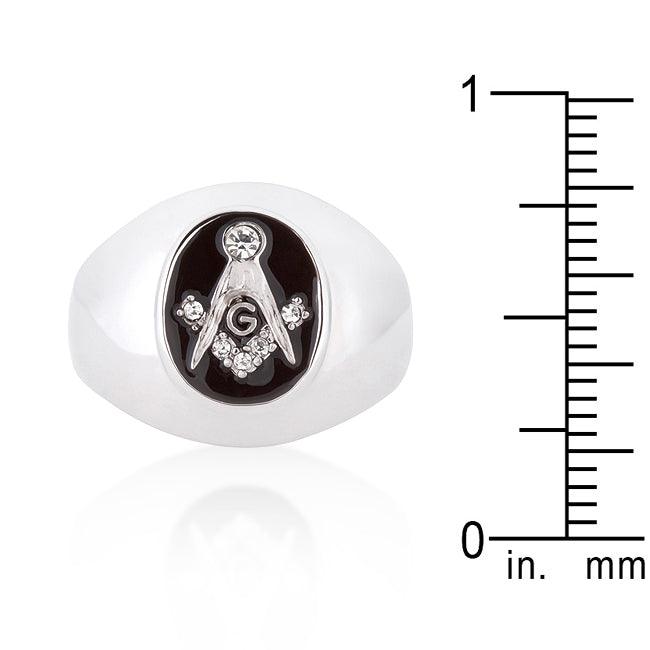 Rhodium Plated Onyx Cubic Zirconia Masonic Ring - Flyclothing LLC