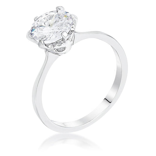 2Ct Rhodium Round Cut Scallop Solitaire Engagement Ring - Flyclothing LLC