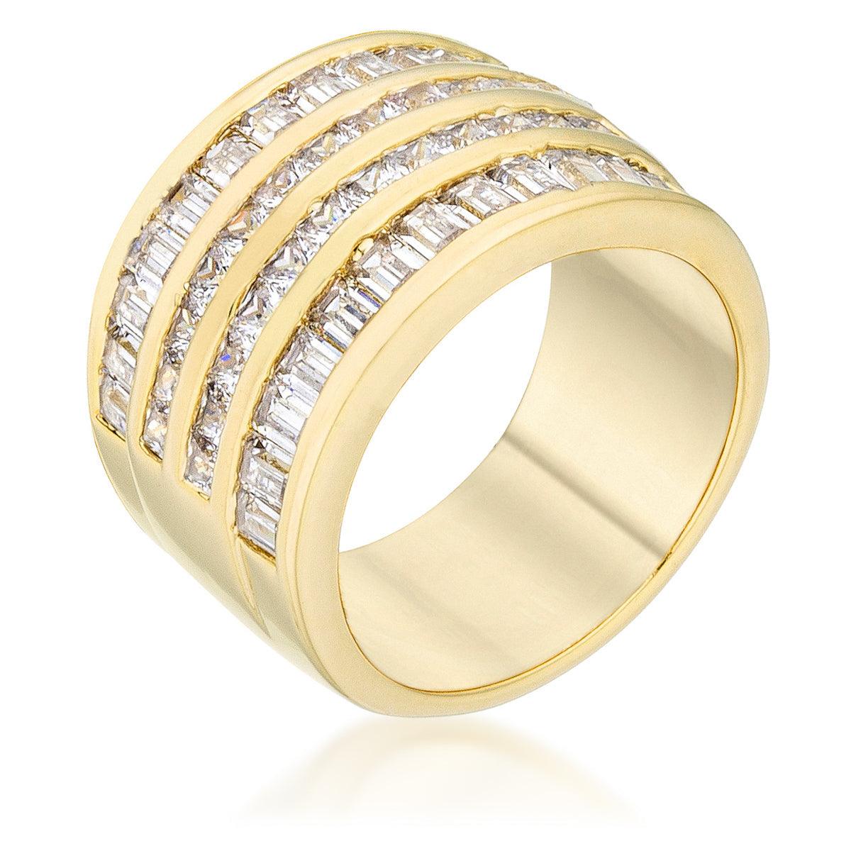 4 Row Gold Cubic Zirconia Cocktail Ring - Flyclothing LLC