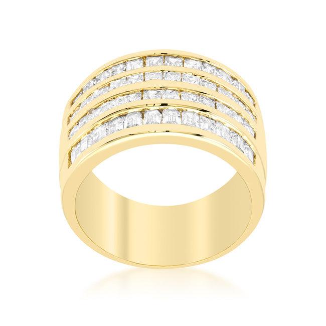 4 Row Gold Cubic Zirconia Cocktail Ring - Flyclothing LLC