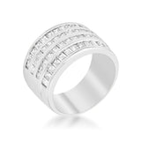 4 Row Rhodium Cubic Zirconia Cocktail Ring - Flyclothing LLC