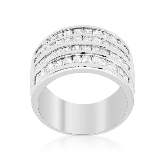 4 Row Rhodium Cubic Zirconia Cocktail Ring - Flyclothing LLC