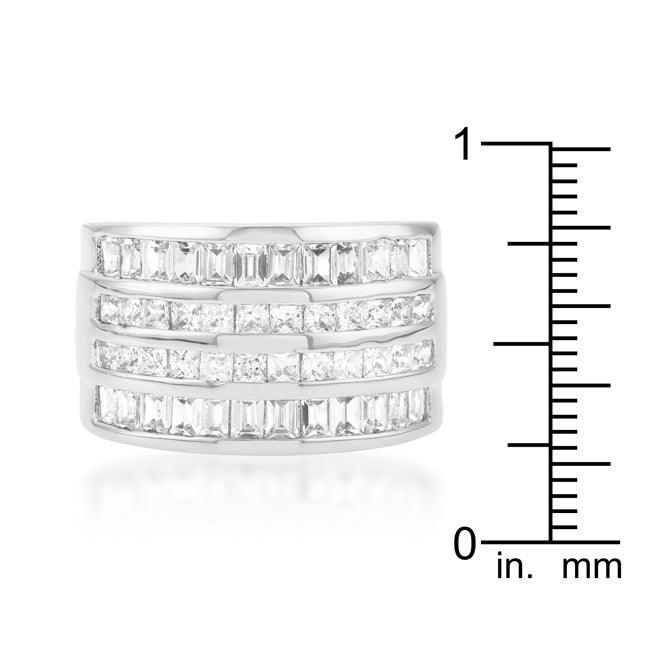 4 Row Rhodium Cubic Zirconia Cocktail Ring - Flyclothing LLC