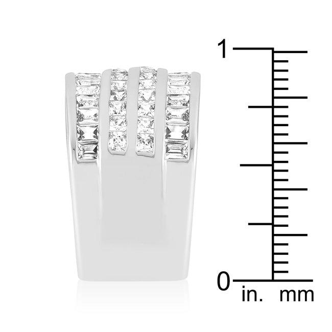 4 Row Rhodium Cubic Zirconia Cocktail Ring - Flyclothing LLC