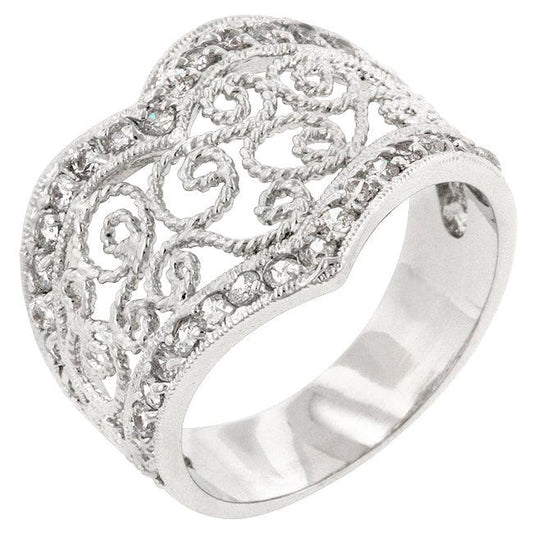 Cubic Zirconia Filigree Hearts Ring - Flyclothing LLC