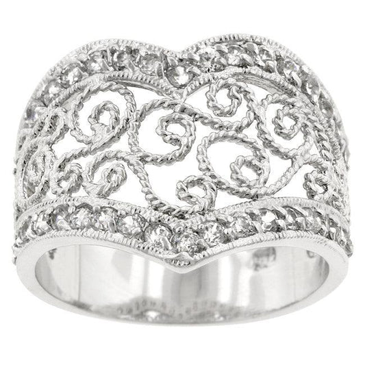 Cubic Zirconia Filigree Hearts Ring - Flyclothing LLC