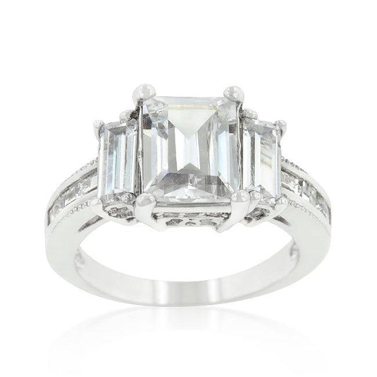 Emerald Cut Triplet Engagement Ring - Flyclothing LLC