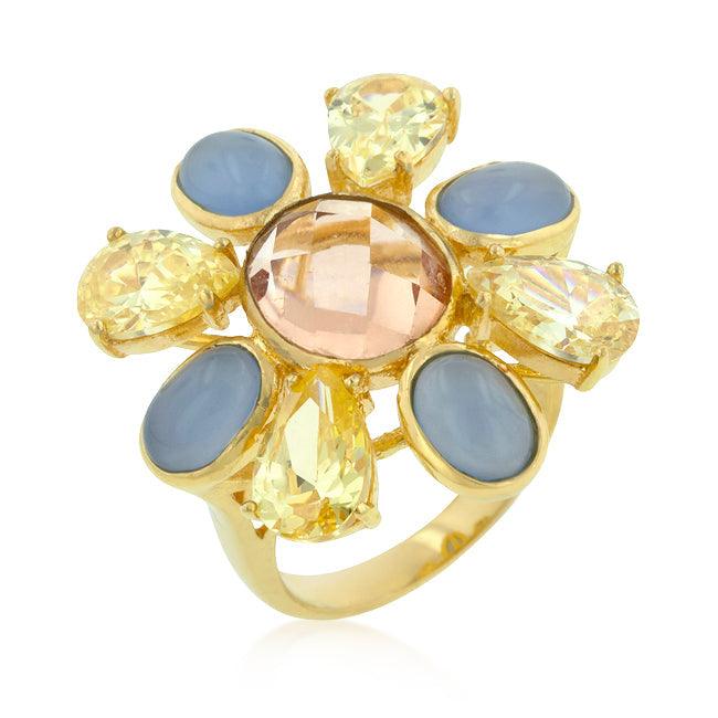 Multi-Cubic Zirconia Floral Golden Ring - Flyclothing LLC