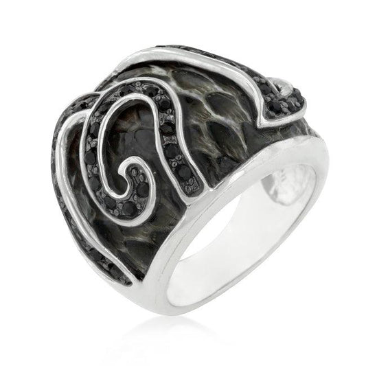 Black Cubic Zirconia Snake Inspired Cocktail Ring - Flyclothing LLC