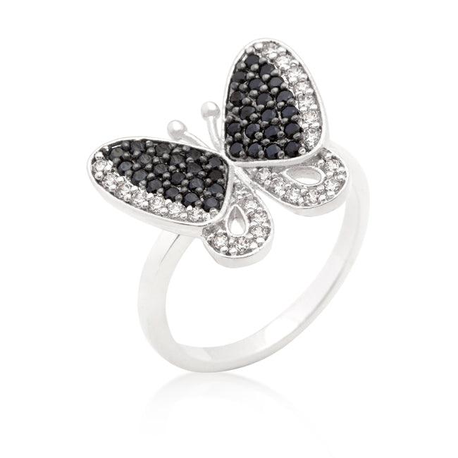 Black and White Cubic Zirconia Butterfly Ring - Flyclothing LLC