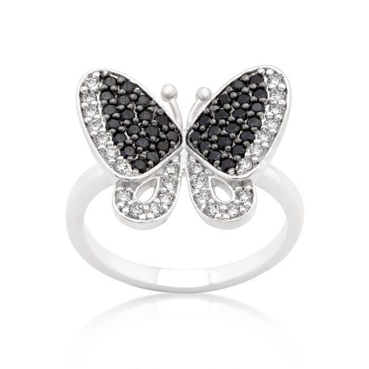 Black and White Cubic Zirconia Butterfly Ring - Flyclothing LLC