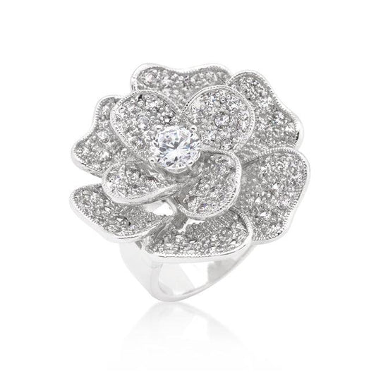 Large Flower Cubic Zirconia Cocktail Ring - Flyclothing LLC