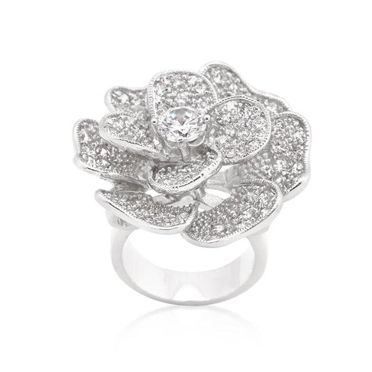 Large Flower Cubic Zirconia Cocktail Ring - Flyclothing LLC