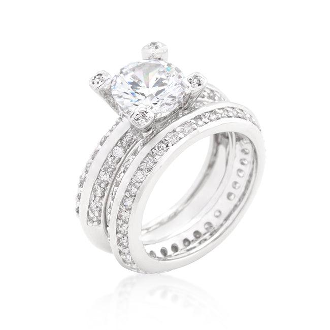 Cubic Zirconia Round Cut Pave Ring Set - Flyclothing LLC