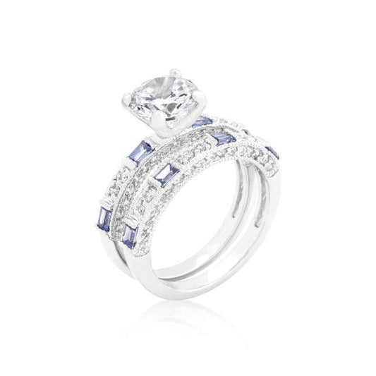 Clear and Tanzanite Cubic Zirconia Ring Set - Flyclothing LLC