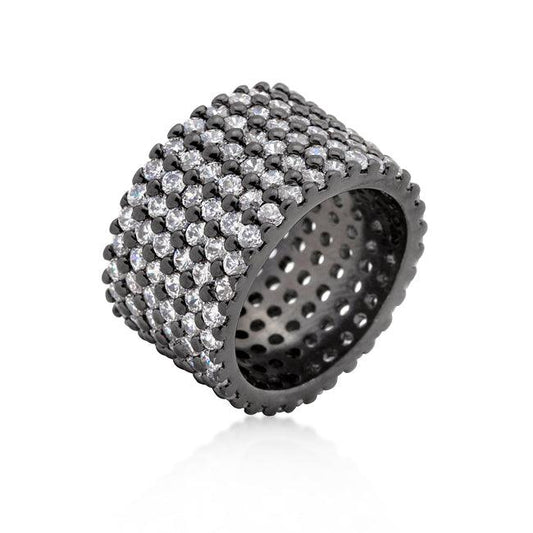 Hematite Wide Pave Cubic Zirconia Ring - Flyclothing LLC