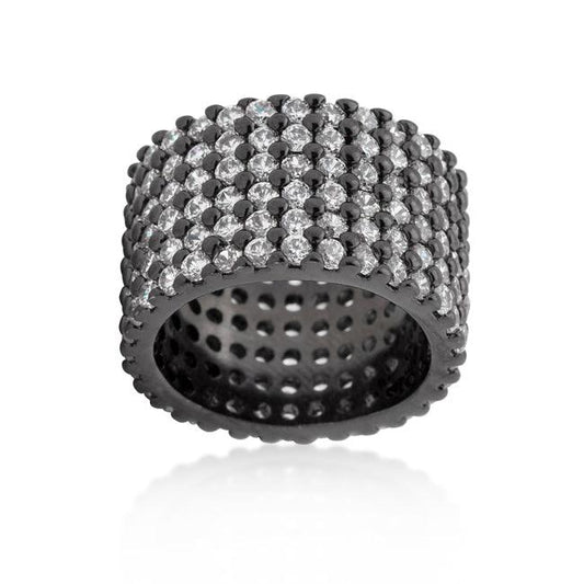 Hematite Wide Pave Cubic Zirconia Ring - Flyclothing LLC