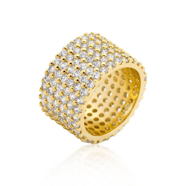 Goldtone Finishd Wide Pave Cubic Zirconia Ring - Flyclothing LLC