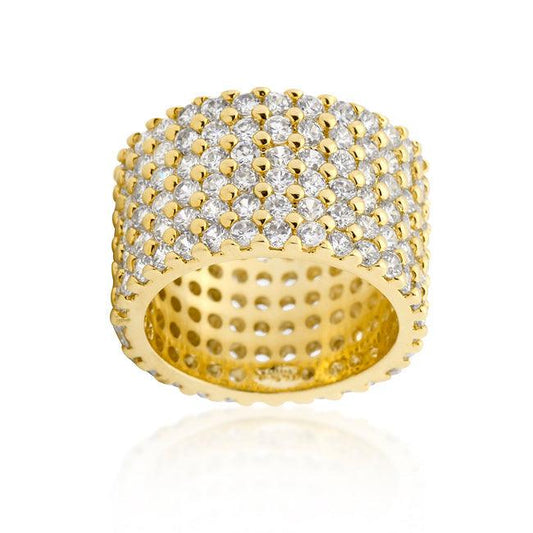 Goldtone Finishd Wide Pave Cubic Zirconia Ring - Flyclothing LLC