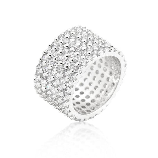 Rhodium Plated Finishd Wide Pave Cubic Zirconia Ring - Flyclothing LLC