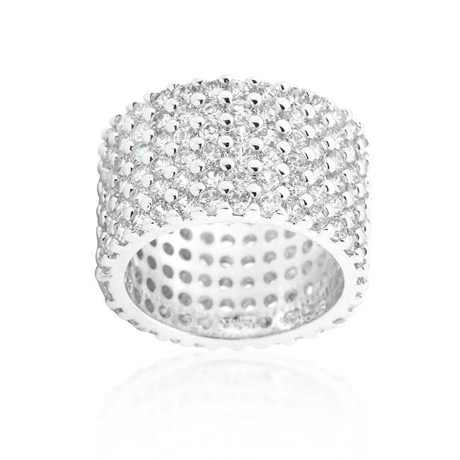 Rhodium Plated Finishd Wide Pave Cubic Zirconia Ring - Flyclothing LLC