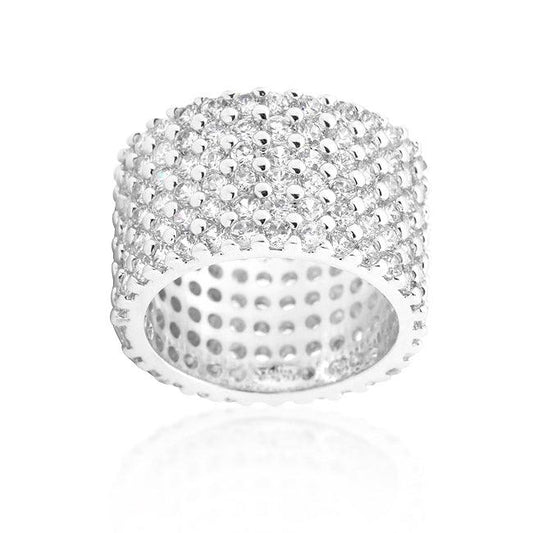 Rhodium Plated Finishd Wide Pave Cubic Zirconia Ring - Flyclothing LLC